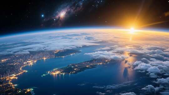 地球日出太空视角景观