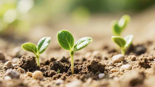 土壤中幼苗生长特写