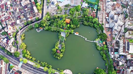 广东雷州市西湖公园 雷阳八景地标建筑航拍