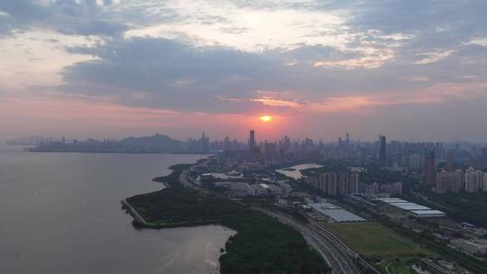 深圳南山区后海滨海大道日落城市航拍延时视频素材模板下载