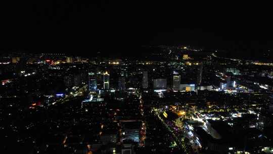 济南老城区泉城市广场夜景灯光航拍