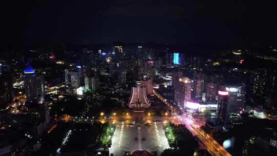 贵州贵阳筑城广场夜景灯光航拍