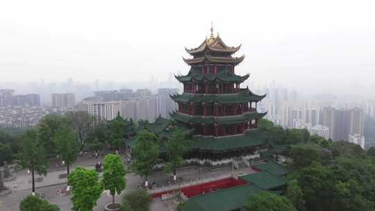 重庆鸿恩寺航拍鸿恩阁与嘉陵江两岸高楼大厦