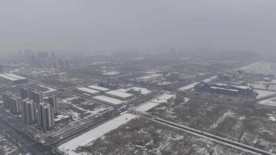 航拍城市雪景 石家庄 交通