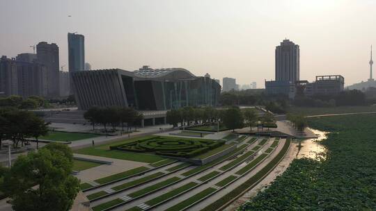 武汉琴台航拍建筑外观广场莲花池视频素材模板下载