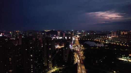 江西宜春城市夜幕降临晚霞夜景航拍