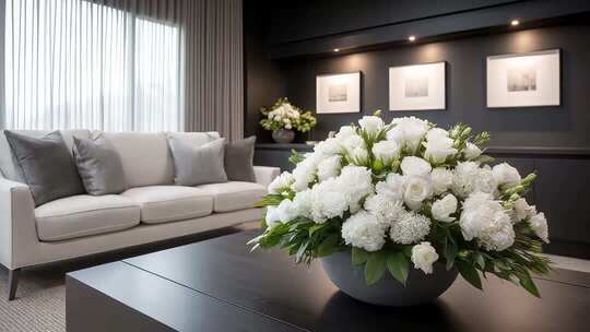 简约客厅白色花艺装饰提升空间格调