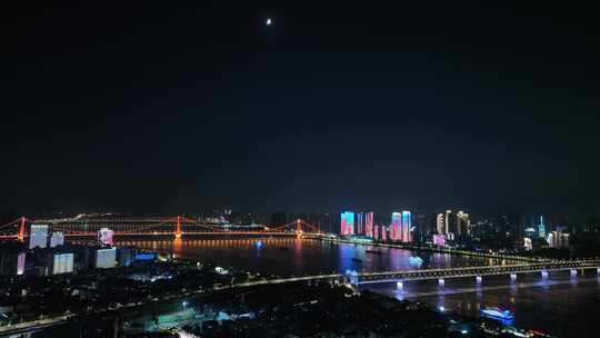 武汉夜景航拍长江两岸夜景城市夜晚建筑风光视频素材模板下载