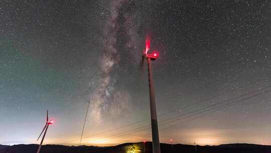 4K银河星空崇礼风车草原天路风光延时