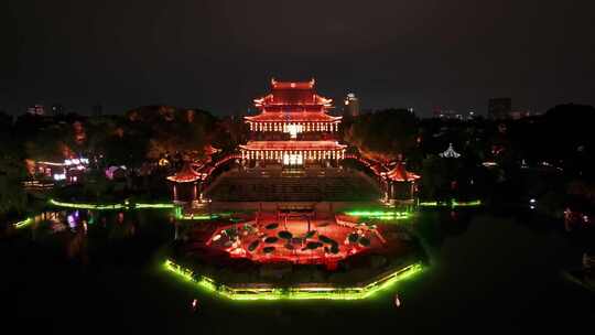 航拍苏州盘门景区中秋灯会夜景