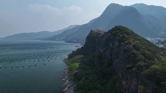 云南玉溪市抚仙湖禄充风景区笔架山航拍风光