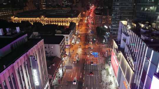 上海夜景航拍外滩南京东路黄浦区城市夜晚风