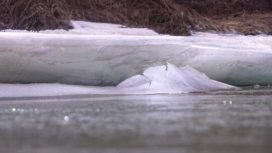 初春 冰雪融化 解冻 冰层 流水 融冰 河流