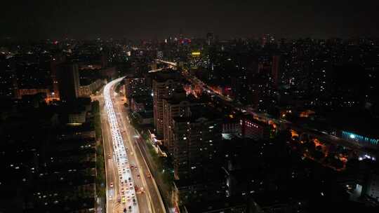 浦西虹口区内环高架夜景航拍