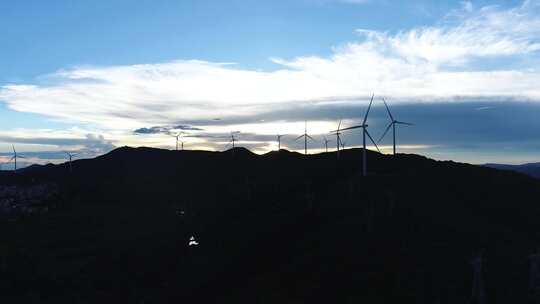 风车风力发电夕阳3个航拍镜头4K