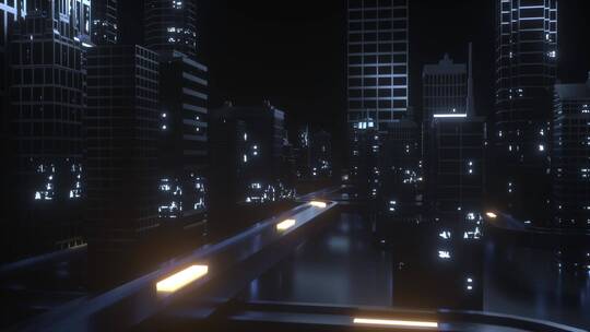 夜晚现代城市市区高架道路夜景C4D动画