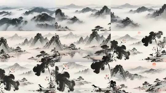 中国风中式水墨山水画意境动画背景高清在线视频素材下载