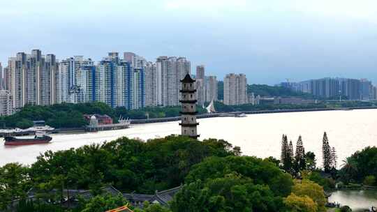 航拍温州江心屿全景  江心屿古塔