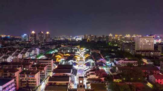 浙江宁波鼓楼夜景航拍延时