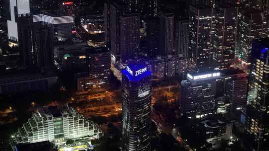 深圳南山区CBD高楼大厦夜景航拍