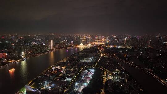 广东省广州市珠江新城天河CBD夜景航拍