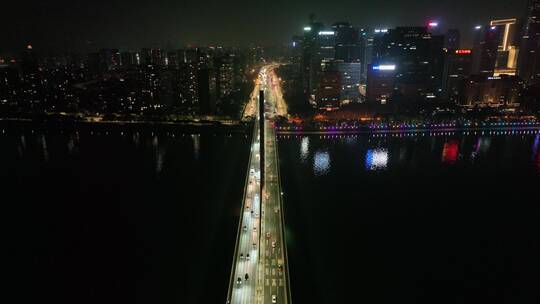 杭州钱塘江桥梁夜景航拍