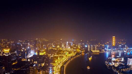 上海浦西外滩夜景航拍