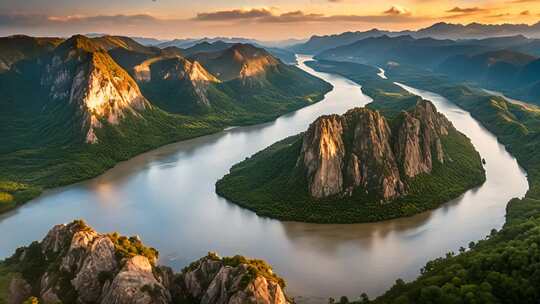 山川河流自然风光全景