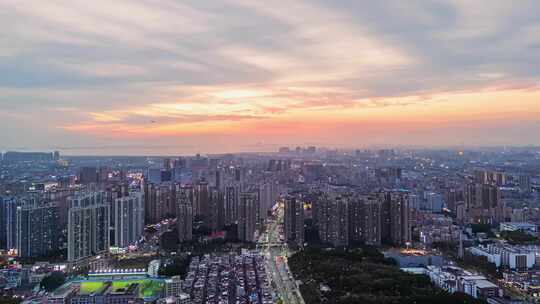 深圳沙井新桥夜景晚霞航拍延时
