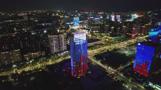 江门地标万达广场五邑广场城市夜景航拍4K