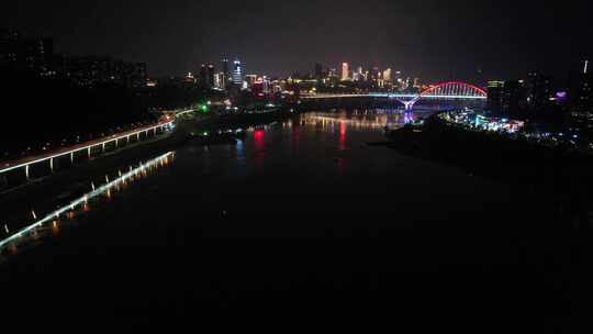 重庆夜景城市交通建筑航拍