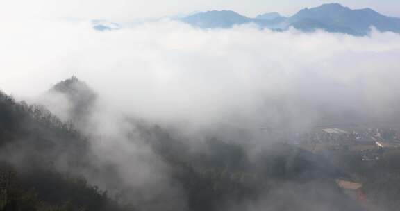 杭州富阳洞桥群山山峦晨曦云海云雾空镜