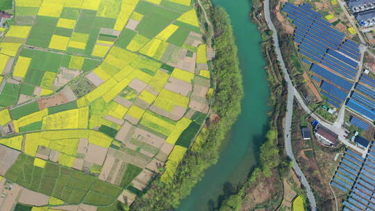 汉中勉县龙湾景区油菜花航拍大气风光