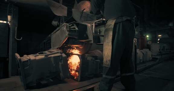 钢铁厂磨削大型金属时溅起的火花
