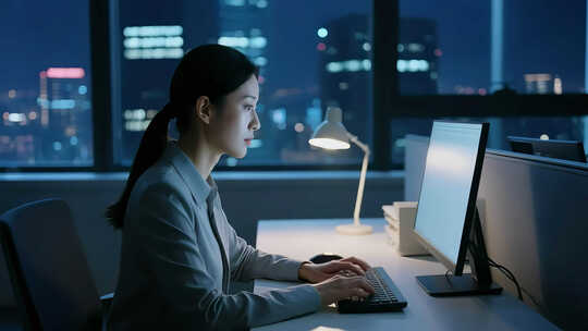 深夜职场女性加班工作