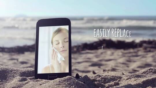模拟海滩手机真实视频整洁促销唯美简洁AE模板