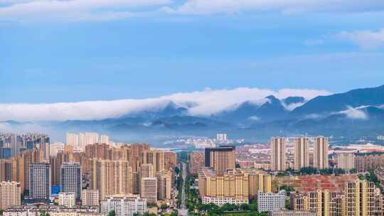 江西省九江市夏季雨后浔南瀑布云航拍延时