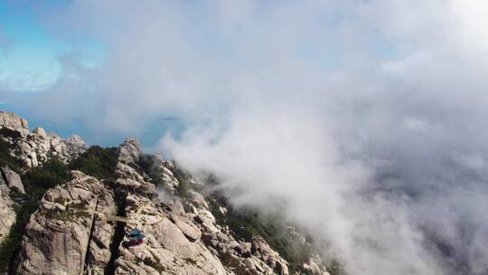 航拍青岛崂山怪石山林石像道教圣地 4k