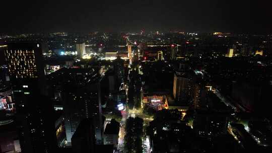 山东淄博城市夜景灯光航拍