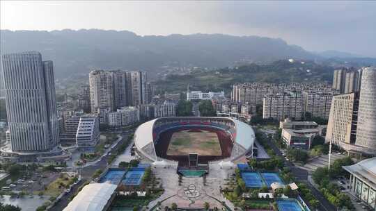 城市体育馆及周边建筑俯瞰宜宾市体育中心