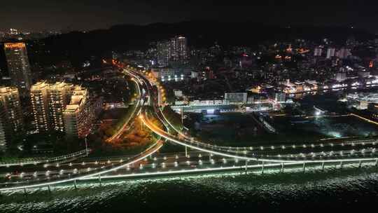 厦门思明区演武大桥夜晚夜景航拍车流交通福