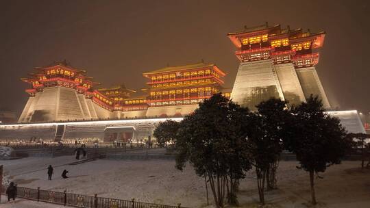 航拍洛阳应天门雪景