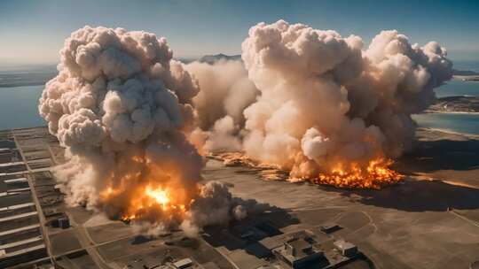 爆炸火焰浓烟高空景象