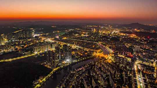 台山市城市繁华夜景及日出景色