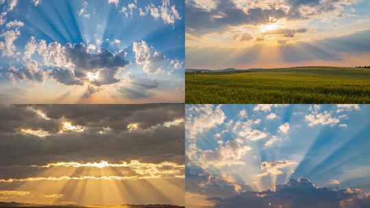 绝美云层阳光穿透延时丁达尔光延时金色光束高清在线视频素材下载
