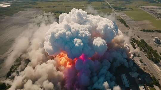 空中视角爆炸场景