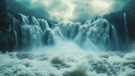 大气磅礴壮阔瀑布 波涛汹涌的自然飞瀑景观