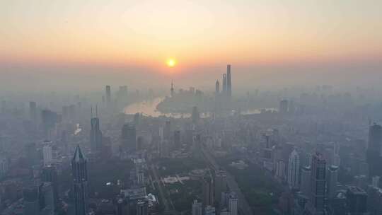 上海日出晨雾 陆家嘴日出 上海地标视频素材模板下载