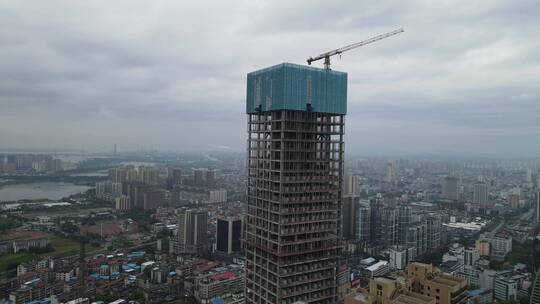 湖南岳阳第一高楼施工航拍