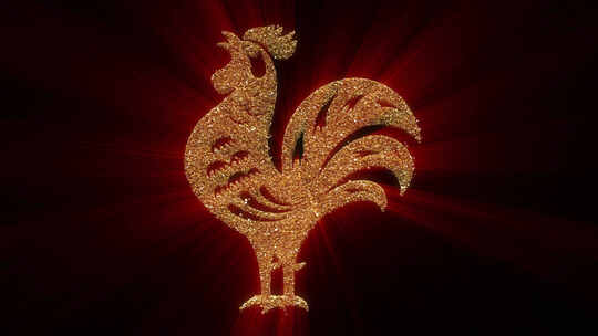 金色闪光颗粒公鸡中国十二生肖在阿尔法视频素材模板下载
